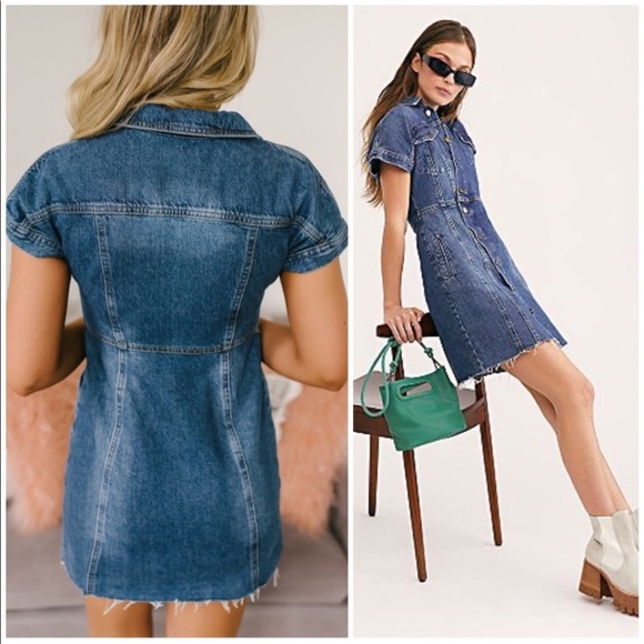 FREE PEOPLE THE CITY MINI DENIM DRESS - Picture 9 of 10